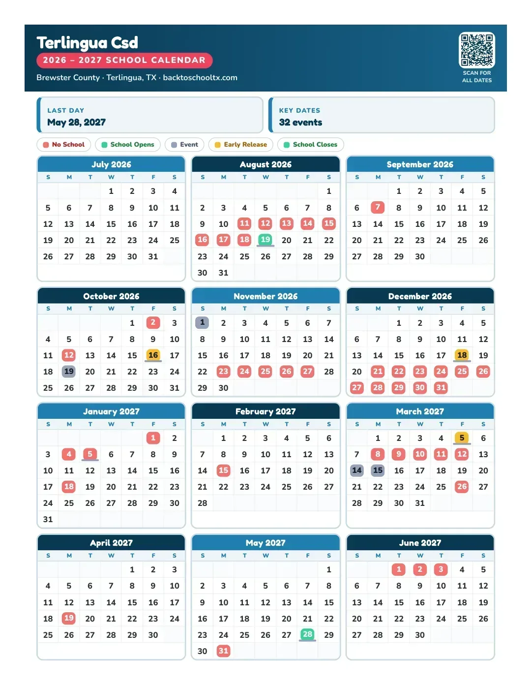 Terlingua Csd Calendar for the Year 26-27