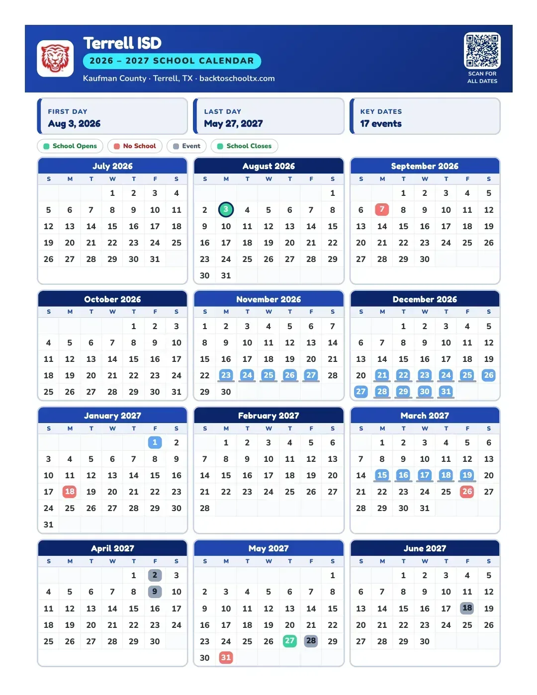 Terrell ISD Calendar for the Year 26-27