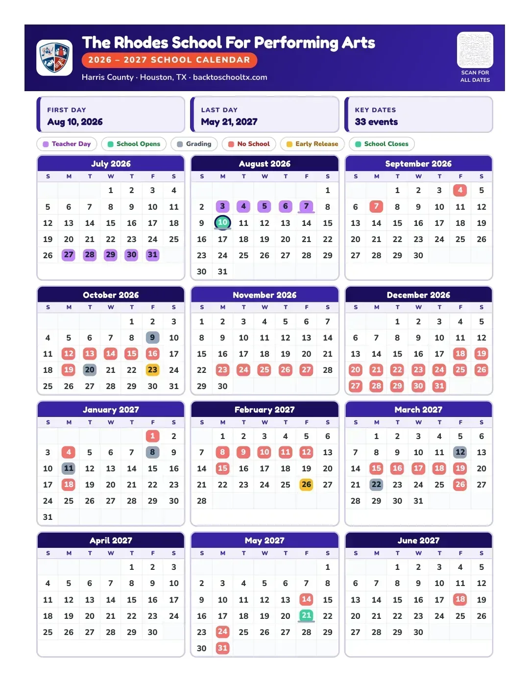 The Rhodes School For Performing Arts Calendar for the Year 26-27