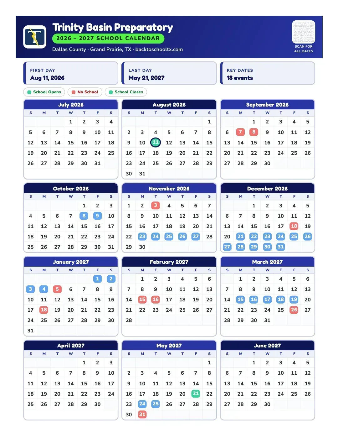 Trinity Basin Preparatory Calendar for the Year 26-27