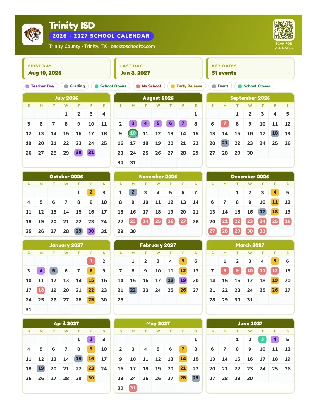 Trinity ISD Calendar for the Year 26-27