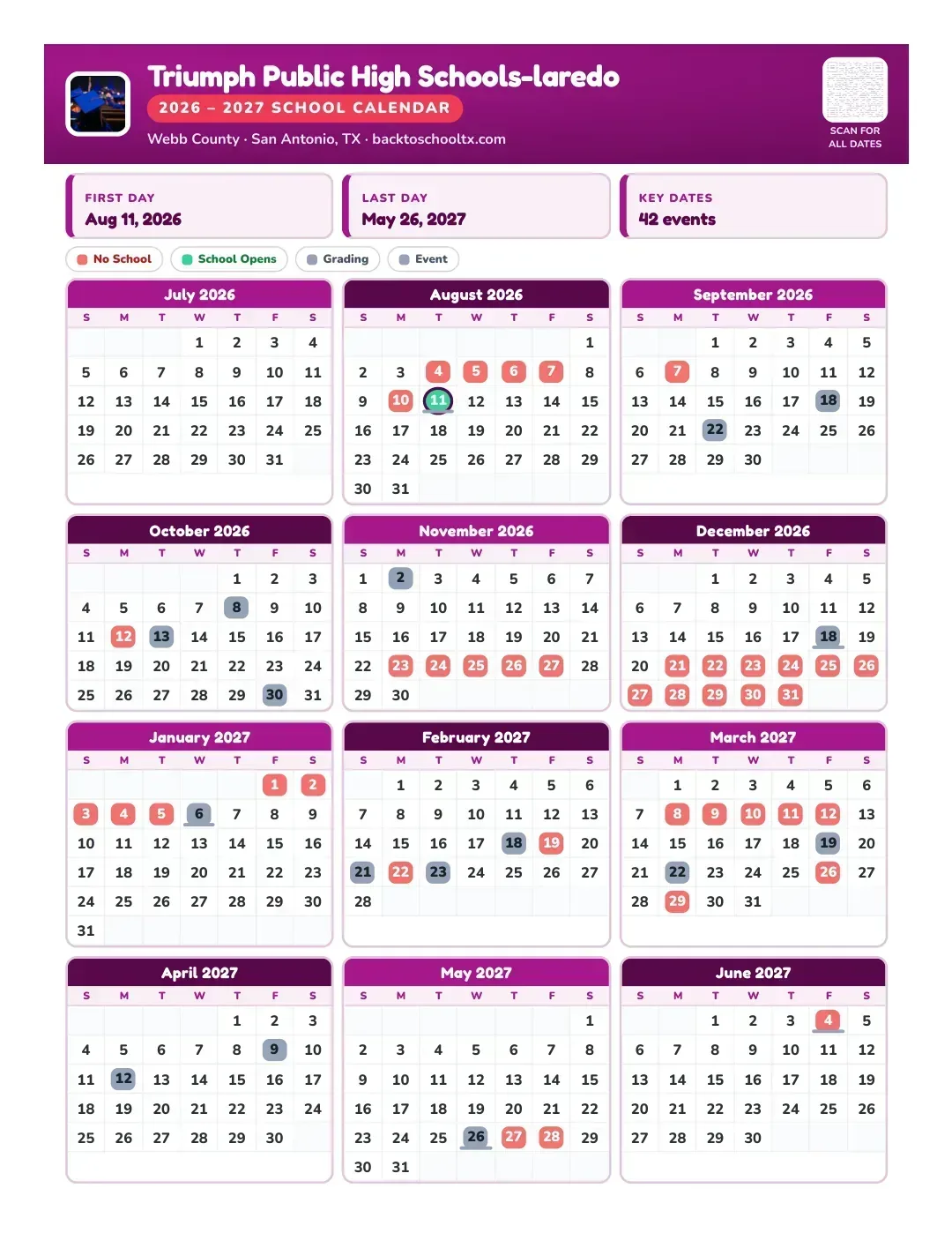 Triumph Public High Schools-laredo Calendar for the Year 26-27