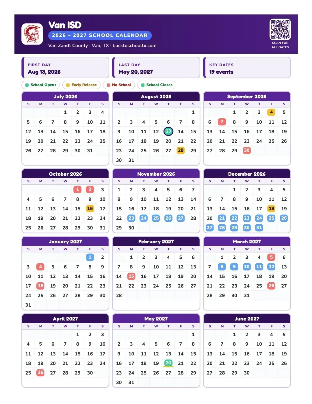 Van ISD Calendar for the Year 26-27