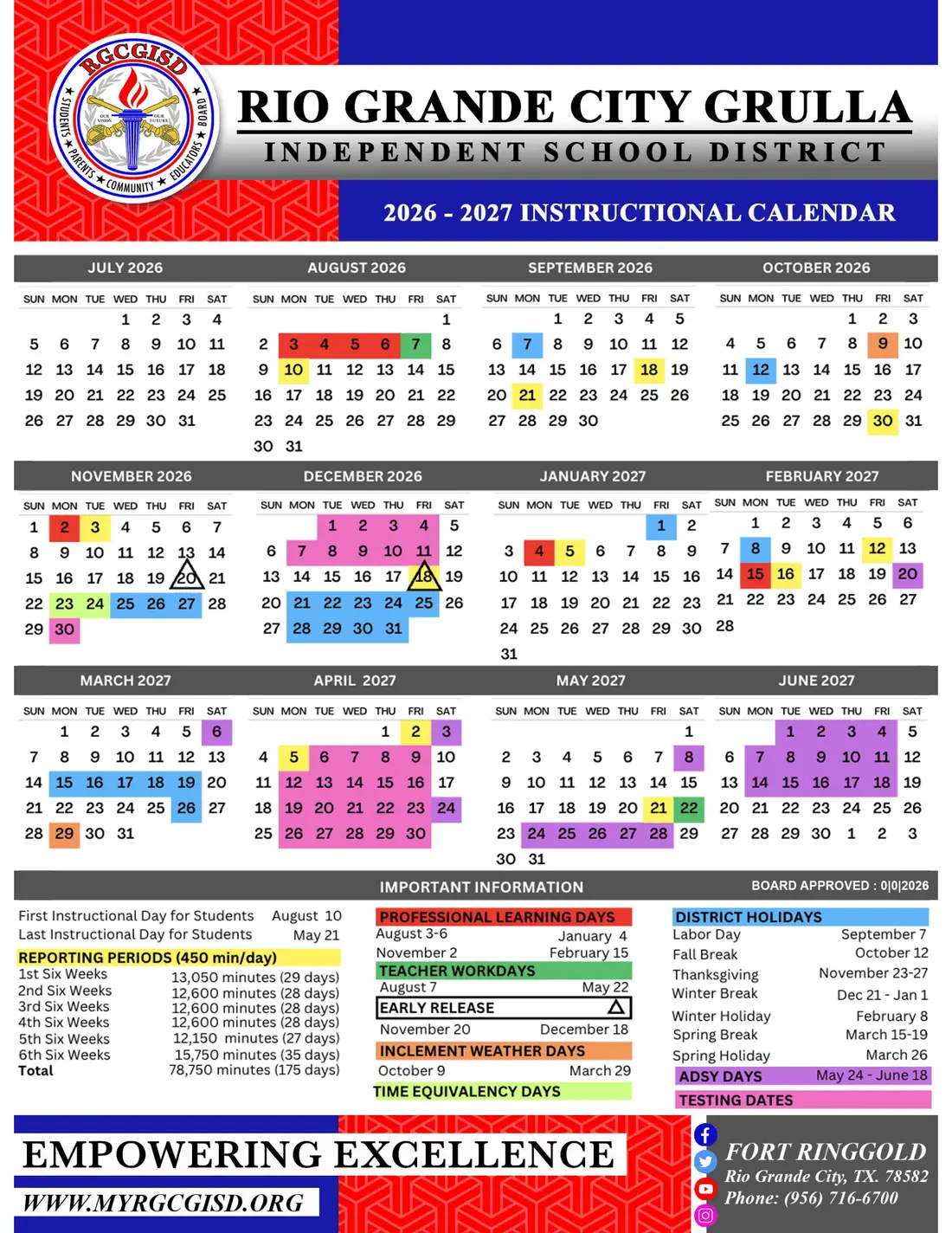 Rio Grande City Grulla ISD 2026–2027 academic calendar