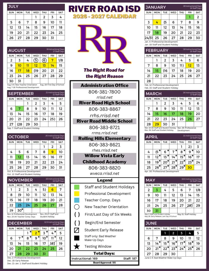 River Road ISD 2026–2027 academic calendar
