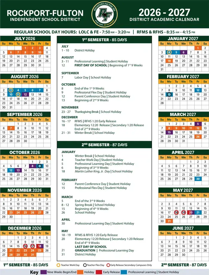 Rockport-fulton ISD 2026–2027 academic calendar