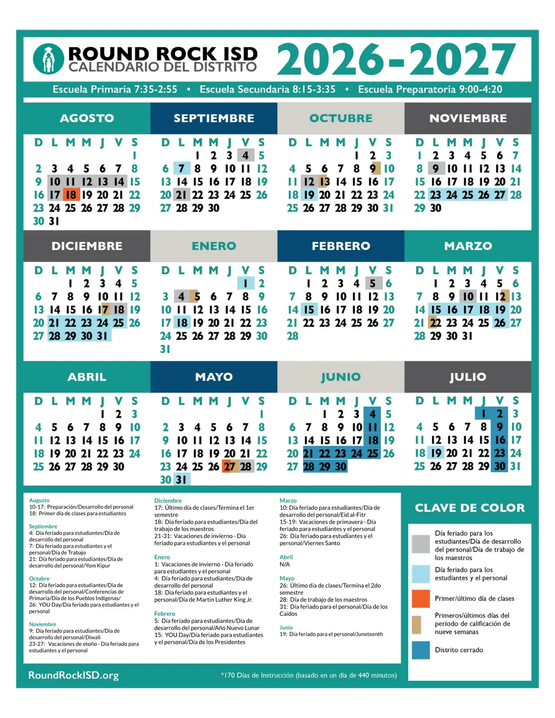 Round Rock ISD 2026–2027 academic calendar