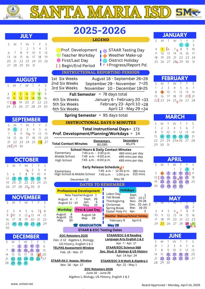 Santa Maria ISD 2026–2027 academic calendar