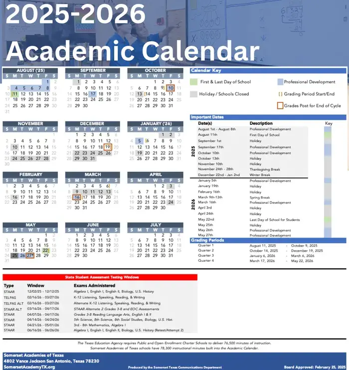 Somerset Academies Of Texas 2026–2027 academic calendar