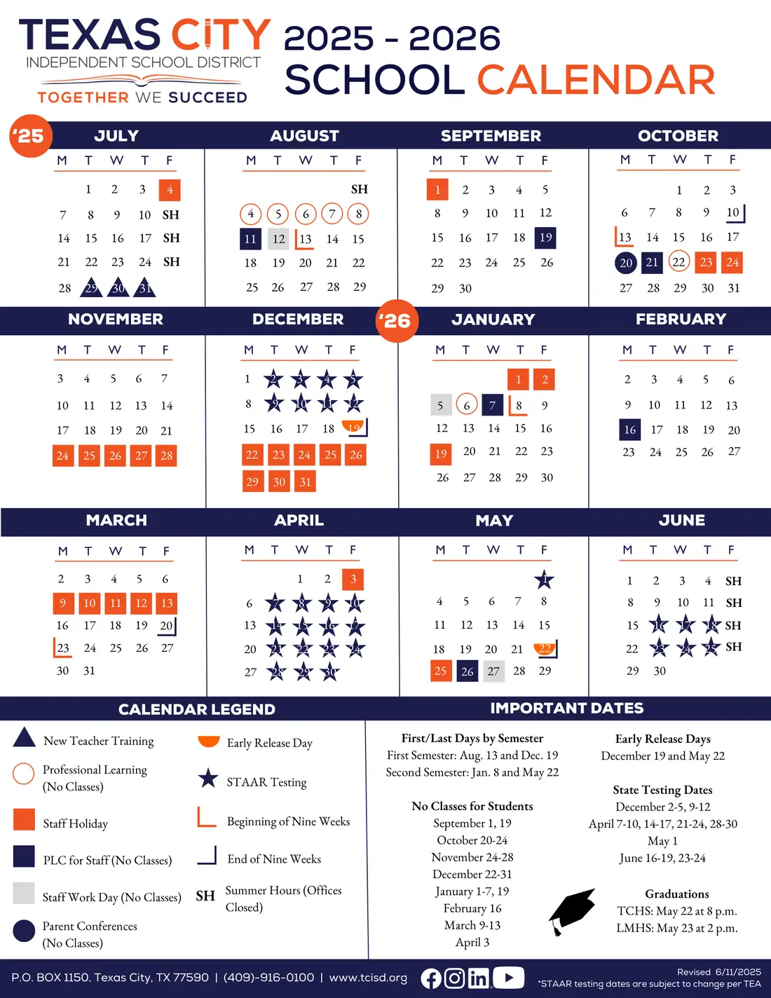 Texas City ISD 2026–2027 academic calendar