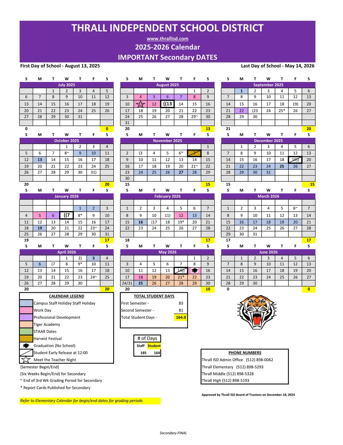 Thrall ISD 2026–2027 academic calendar