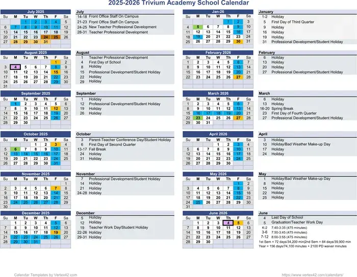 Trivium Academy 2026–2027 academic calendar