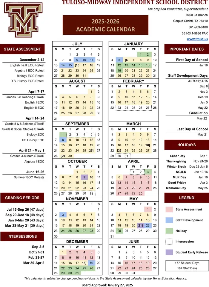 Tuloso-midway ISD 2026–2027 academic calendar