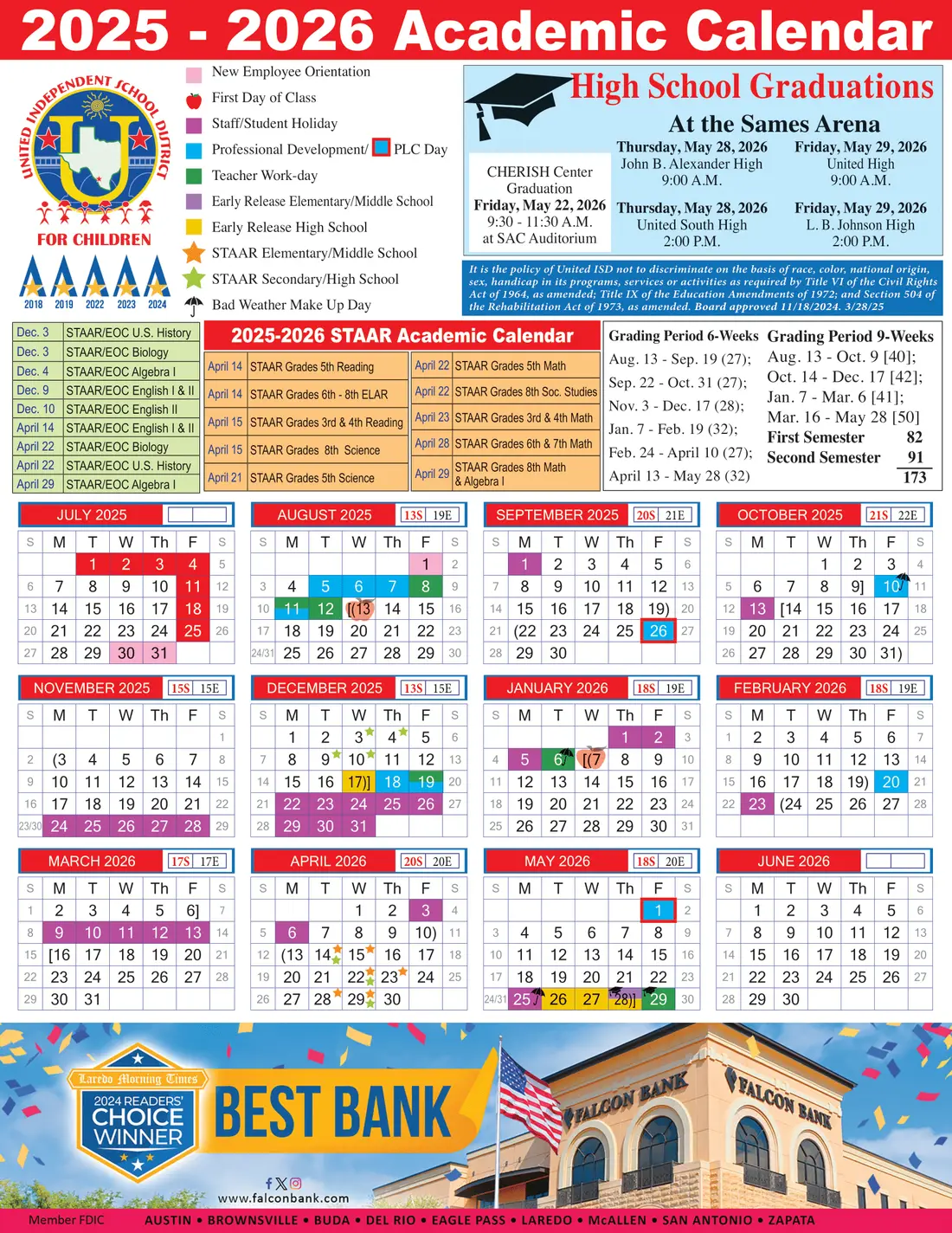 United ISD 2026–2027 academic calendar