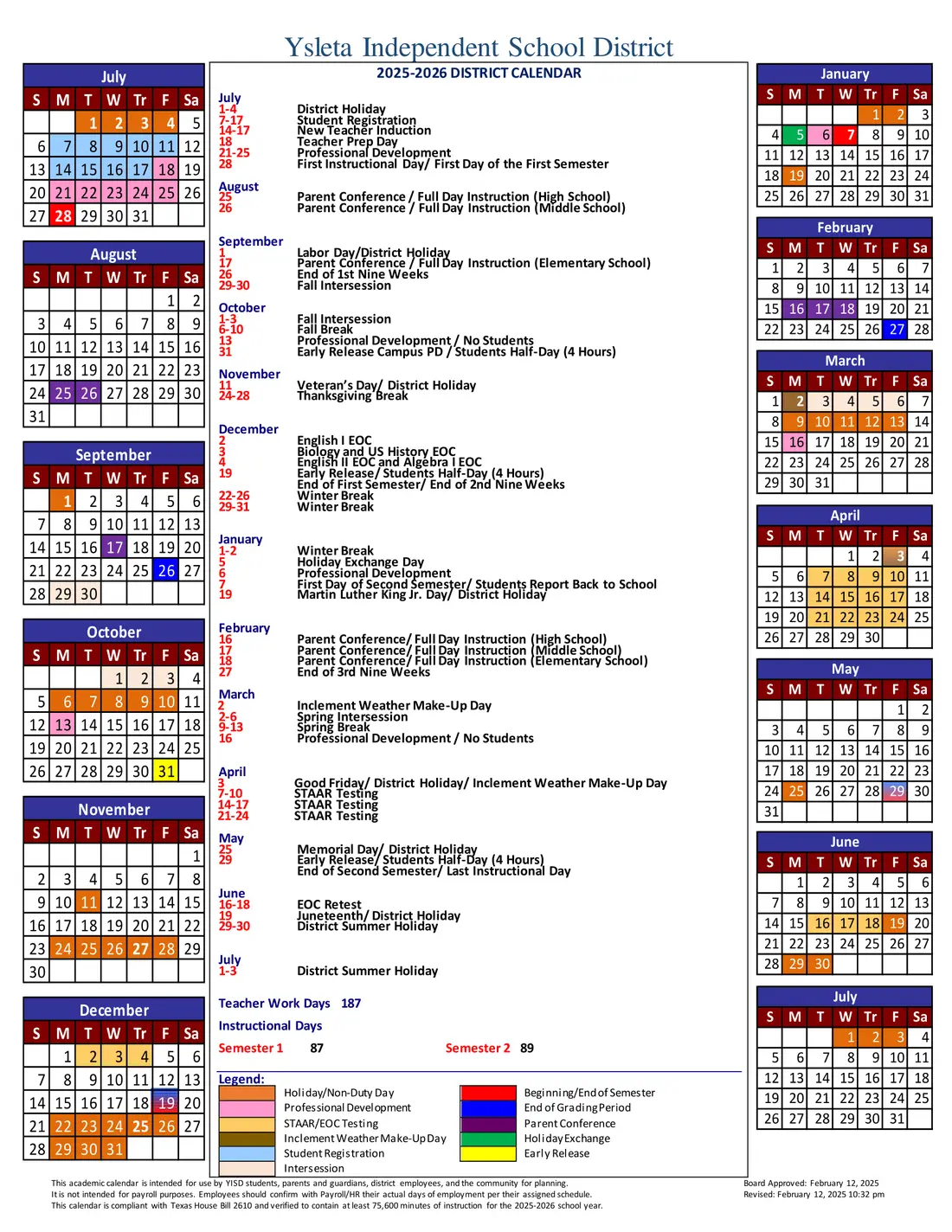 Ysleta ISD 2026–2027 academic calendar
