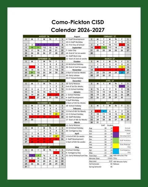 Como-pickton CISD 2026–2027 academic calendar