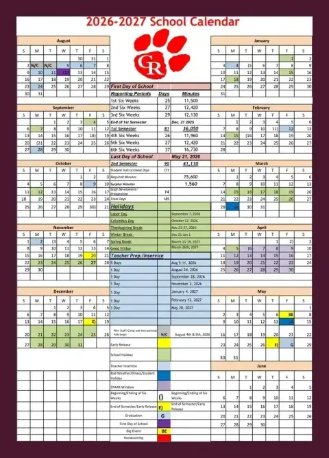 Crawford ISD 2026–2027 academic calendar