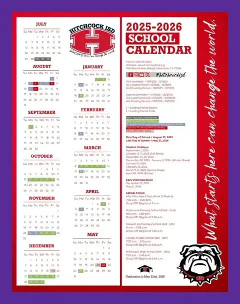 Hitchcock ISD 2026–2027 academic calendar