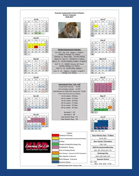 Kountze ISD 2026–2027 academic calendar