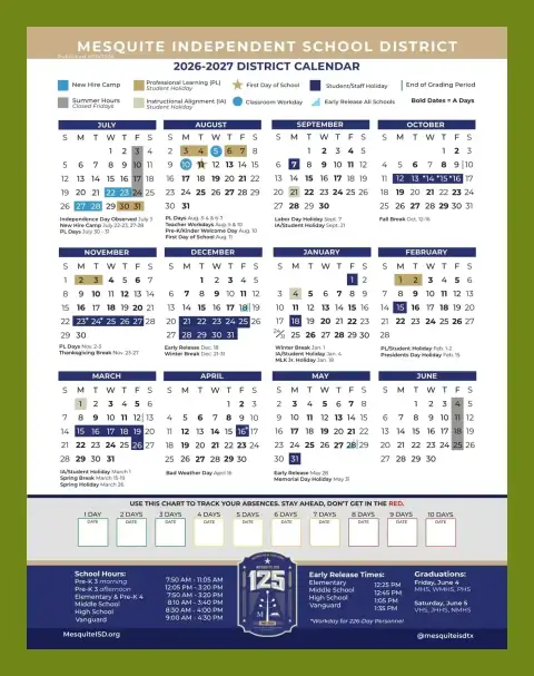 Mesquite ISD 2026–2027 academic calendar