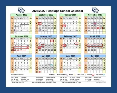 Penelope ISD 2026–2027 academic calendar